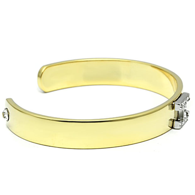LO2578 - Gold+Rhodium White Metal Bangle with Top Grade Crystal  in Clear
