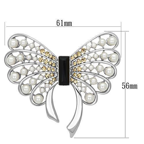 LO2868 - Imitation Rhodium White Metal Brooches with Synthetic Pearl in Jet