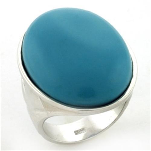 LOAS760 - Rhodium 925 Sterling Silver Ring with Synthetic Synthetic Stone in Turquoise