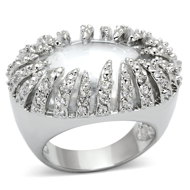 LOA858 - Rhodium Brass Ring with AAA Grade CZ  in Clear