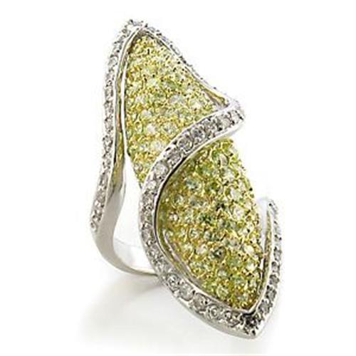 LOA579 - Gold+Rhodium Brass Ring with AAA Grade CZ  in Apple Green color