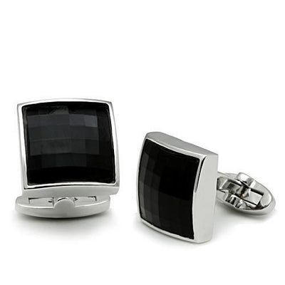 LO2297 - Rhodium Brass Cufflink with Synthetic Synthetic Glass in Jet