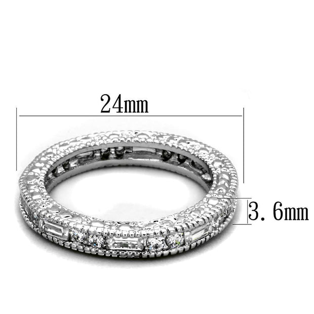 LO3558 - Rhodium Brass Ring with AAA Grade CZ  in Clear