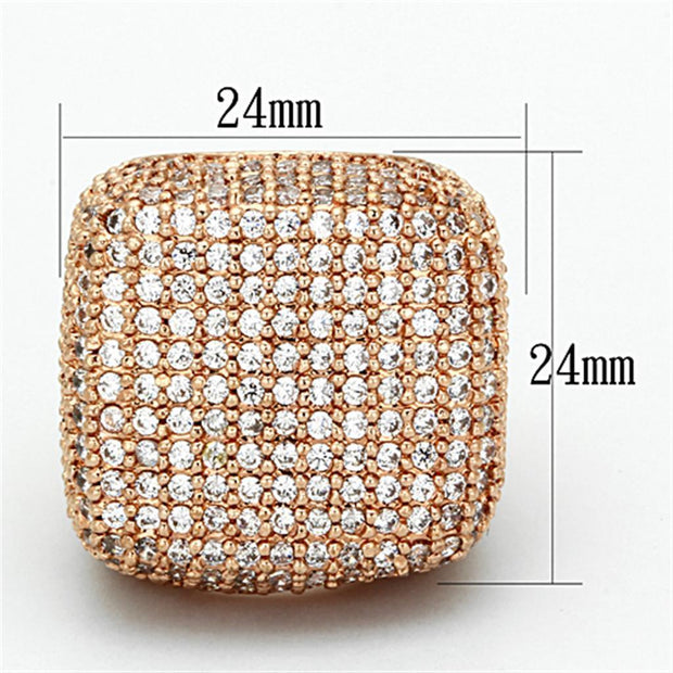 LO3038 - Rose Gold Brass Ring with AAA Grade CZ  in Clear