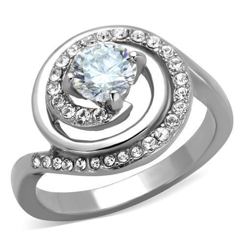 TK1746 - High polished (no plating) Stainless Steel Ring with AAA Grade CZ  in Clear
