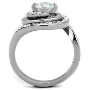 TK1746 - High polished (no plating) Stainless Steel Ring with AAA Grade CZ  in Clear