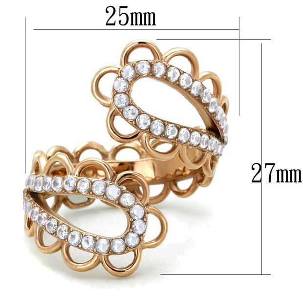TK1633 - IP Rose Gold(Ion Plating) Stainless Steel Ring with AAA Grade CZ  in Clear