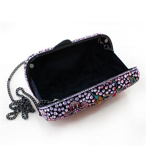 LO2374 - Ruthenium White Metal Clutch with Top Grade Crystal  in Multi Color