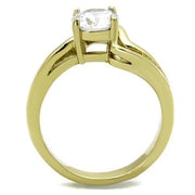 TK1702 - Two-Tone IP Gold (Ion Plating) Stainless Steel Ring with AAA Grade CZ  in Clear