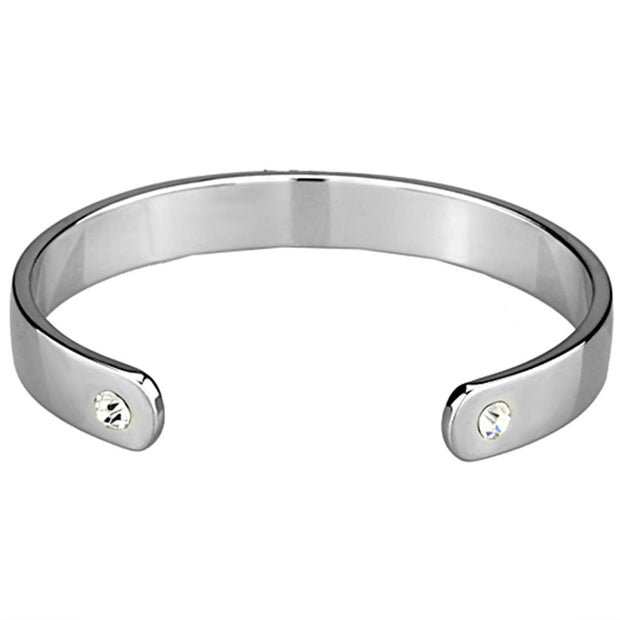 LO3616 - Reverse Two-Tone White Metal Bangle with Top Grade Crystal  in Clear
