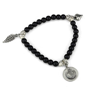 LO3798 - Antique Silver Brass Bracelet with Synthetic Glass Bead in Jet