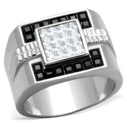 TK1809 - High polished (no plating) Stainless Steel Ring with Top Grade Crystal  in Jet