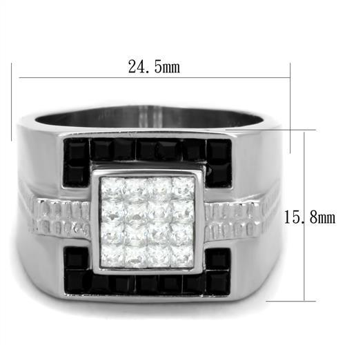 TK1809 - High polished (no plating) Stainless Steel Ring with Top Grade Crystal  in Jet