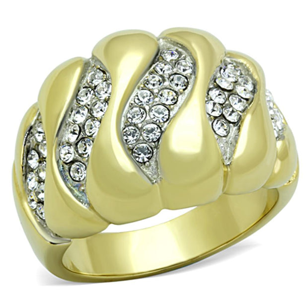 TK1559 - Two-Tone IP Gold (Ion Plating) Stainless Steel Ring with Top Grade Crystal  in Clear