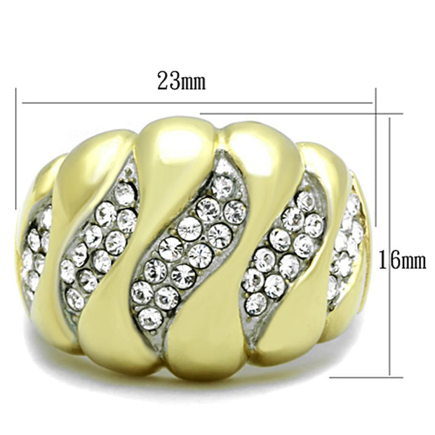 TK1559 - Two-Tone IP Gold (Ion Plating) Stainless Steel Ring with Top Grade Crystal  in Clear