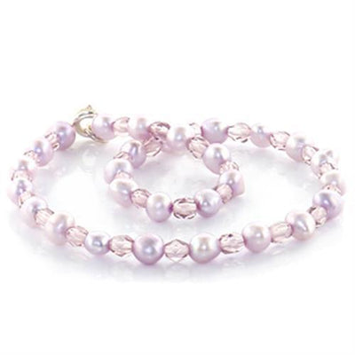 LO767 -  Stone Anklet with Synthetic Pearl in Light Amethyst