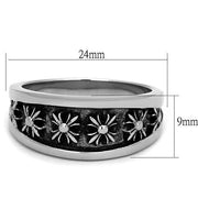 TK1603 - High polished (no plating) Stainless Steel Ring with Epoxy  in Jet