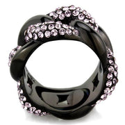 TK1787 - IP Black(Ion Plating) Stainless Steel Ring with Top Grade Crystal  in Light Amethyst
