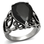 TK1017 - High polished (no plating) Stainless Steel Ring with AAA Grade CZ  in Jet
