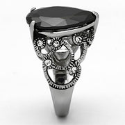 TK1017 - High polished (no plating) Stainless Steel Ring with AAA Grade CZ  in Jet
