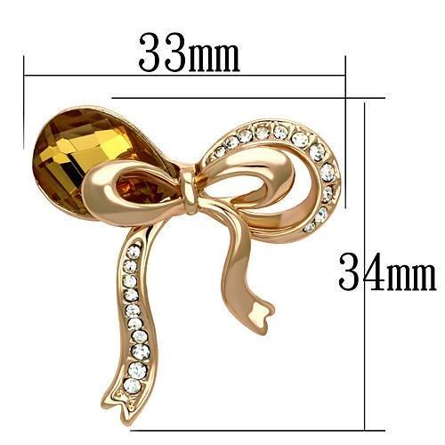 LO2847 - Flash Rose Gold White Metal Brooches with Synthetic Glass Bead in Topaz