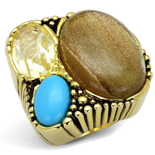 LO3900 - Gold Brass Ring with Synthetic Synthetic Rutile in Topaz