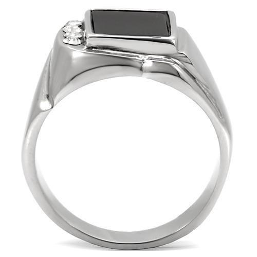 TK02225 - High polished (no plating) Stainless Steel Ring with Semi-Precious Agate in Jet