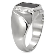 TK02225 - High polished (no plating) Stainless Steel Ring with Semi-Precious Agate in Jet