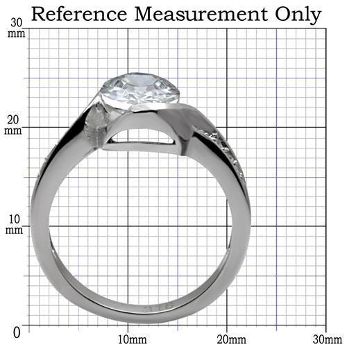TK064 - High polished (no plating) Stainless Steel Ring with AAA Grade CZ  in Clear