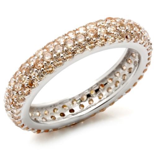 LOS403 - Rhodium 925 Sterling Silver Ring with AAA Grade CZ  in Champagne