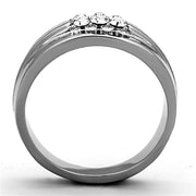 TK1357 - High polished (no plating) Stainless Steel Ring with Top Grade Crystal  in Clear