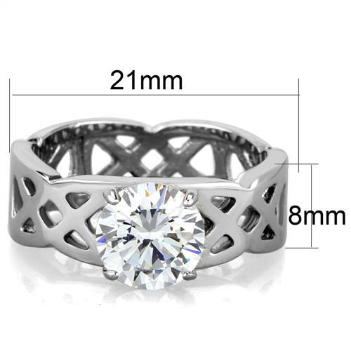 TK1772 - High polished (no plating) Stainless Steel Ring with AAA Grade CZ  in Clear