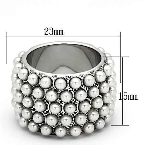 LOA832 - Rhodium Brass Ring with Synthetic Pearl in White