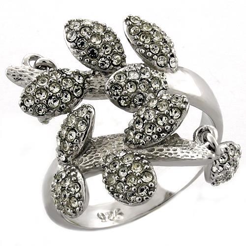 LOAS1053 - Rhodium 925 Sterling Silver Ring with Top Grade Crystal  in Clear