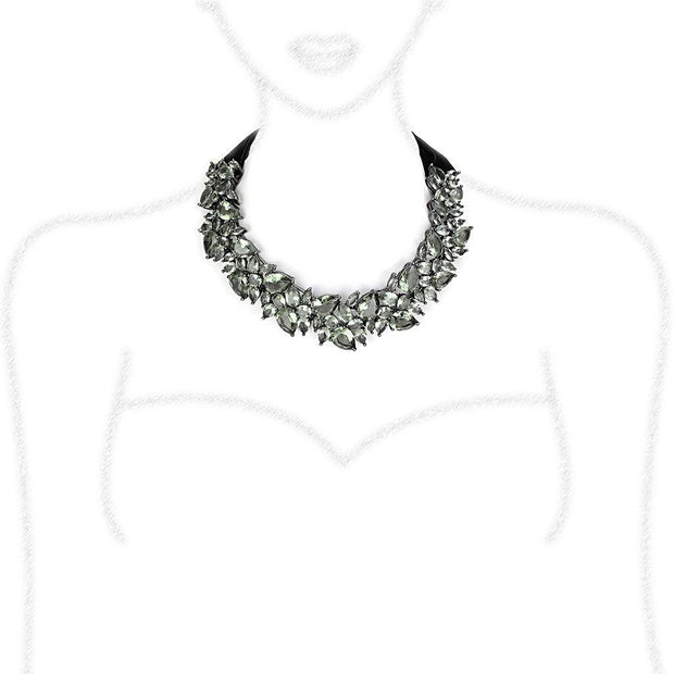 LO4208 - TIN Cobalt Black Brass Necklace with Synthetic Synthetic Glass in Black Diamond