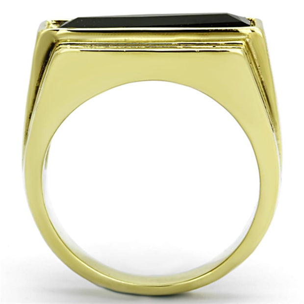 TK1188 - IP Gold(Ion Plating) Stainless Steel Ring with Synthetic Synthetic Glass in Jet