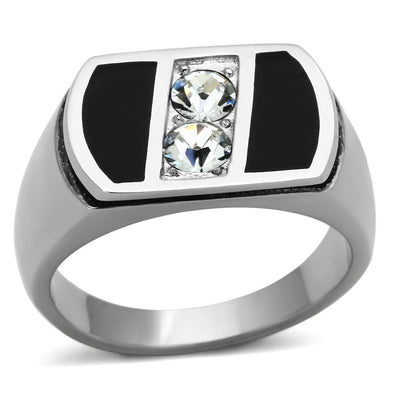 TK1068 - High polished (no plating) Stainless Steel Ring with Top Grade Crystal  in Clear
