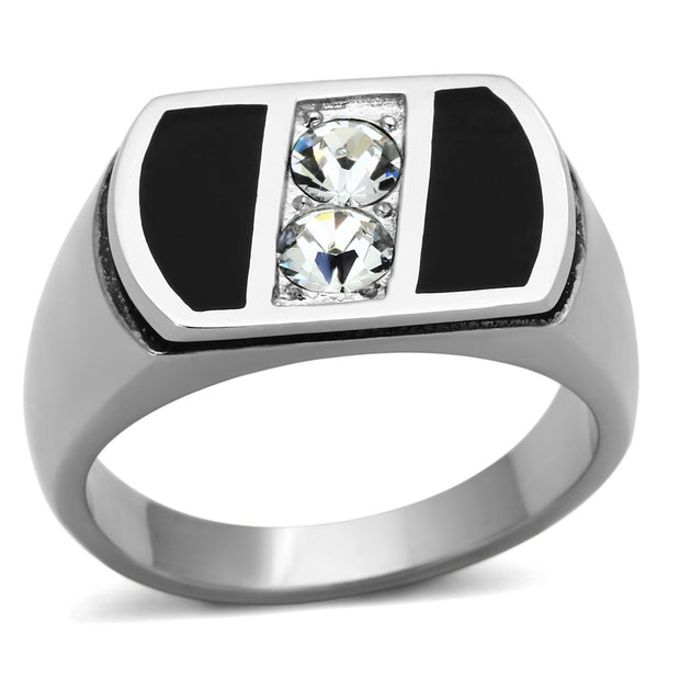 TK1068 - High polished (no plating) Stainless Steel Ring with Top Grade Crystal  in Clear