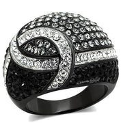 TK1733 - Two-Tone IP Black Stainless Steel Ring with Top Grade Crystal  in Black Diamond