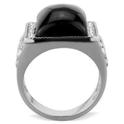 TK1767 - High polished (no plating) Stainless Steel Ring with Synthetic Synthetic Glass in Jet
