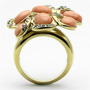 TK1102 - IP Gold(Ion Plating) Stainless Steel Ring with Synthetic Coral in Orange