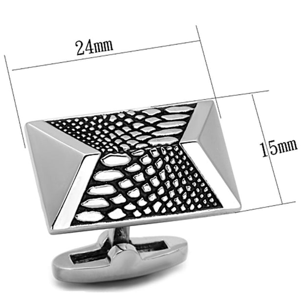 TK1259 - High polished (no plating) Stainless Steel Cufflink with Epoxy  in Jet
