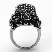 TK1203 - High polished (no plating) Stainless Steel Ring with Top Grade Crystal  in Black Diamond