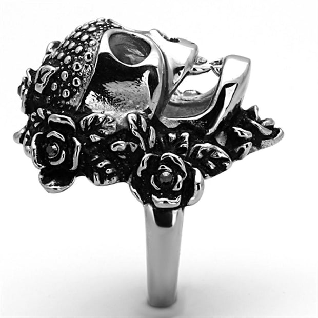 TK1203 - High polished (no plating) Stainless Steel Ring with Top Grade Crystal  in Black Diamond