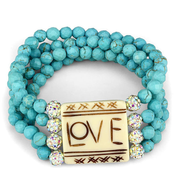 LO3799 - No Plating Brass Bracelet with Synthetic Glass Bead in Sea Blue