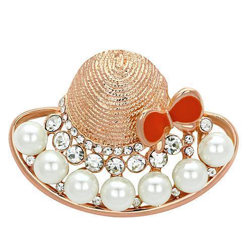 LO2902 - Flash Rose Gold White Metal Brooches with Synthetic Pearl in White