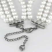 LO3820 - Antique Silver White Metal Necklace with Synthetic Glass Bead in White