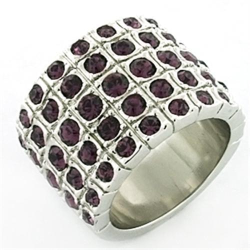 LOA659 - Rhodium Brass Ring with Top Grade Crystal  in Amethyst