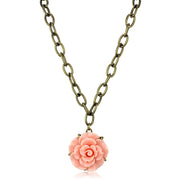LO3662 - Antique Copper Brass Necklace with Synthetic Synthetic Stone in Rose