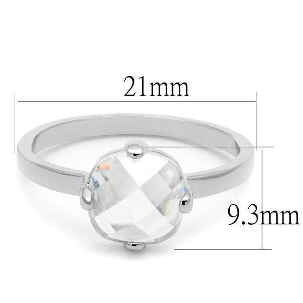 LO4080 - Rhodium Brass Ring with AAA Grade CZ  in Clear